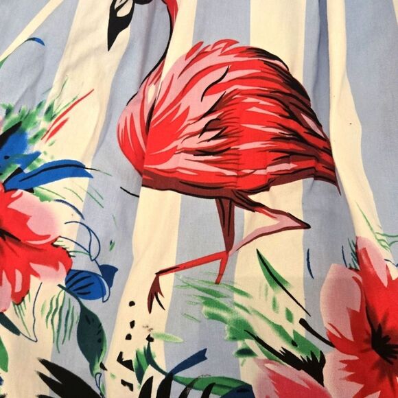 GRACE KARIN Flamingo Striped Pleated Circle Skirt in Blue/White/Pink Size M - Picture 2 of 2